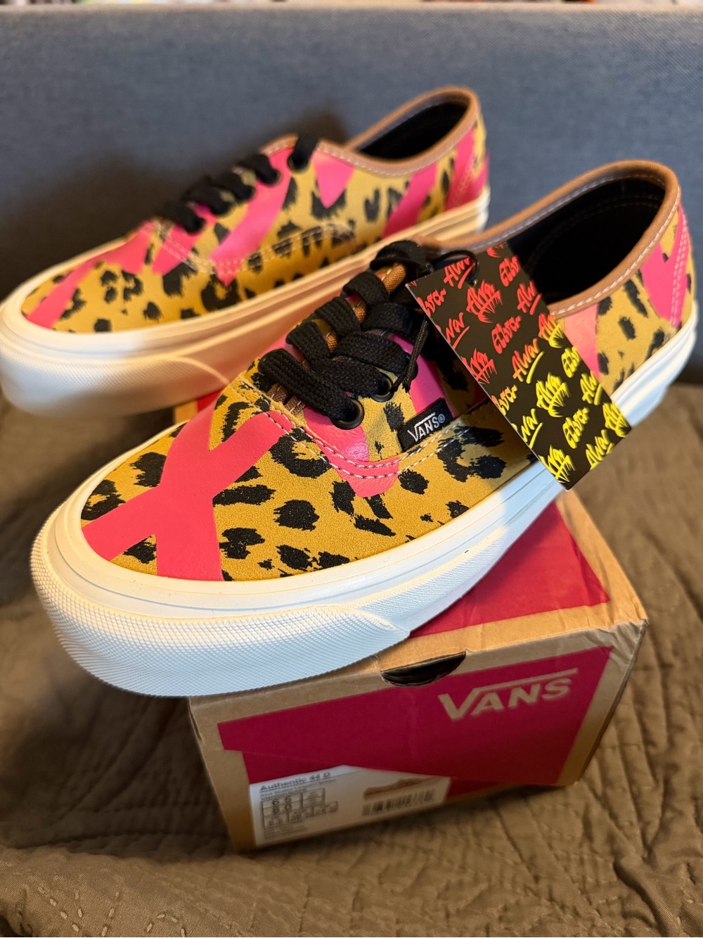 Vans Women’s Alva Skates Pink and Yellow Leopard Canvas Sneakers